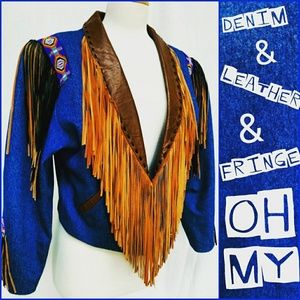 Womens denim fringe jacket